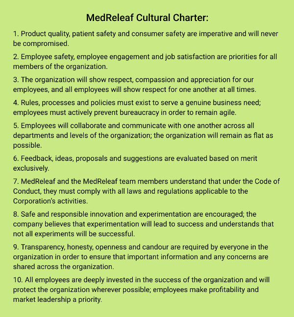 MedReleaf Cultural Charter